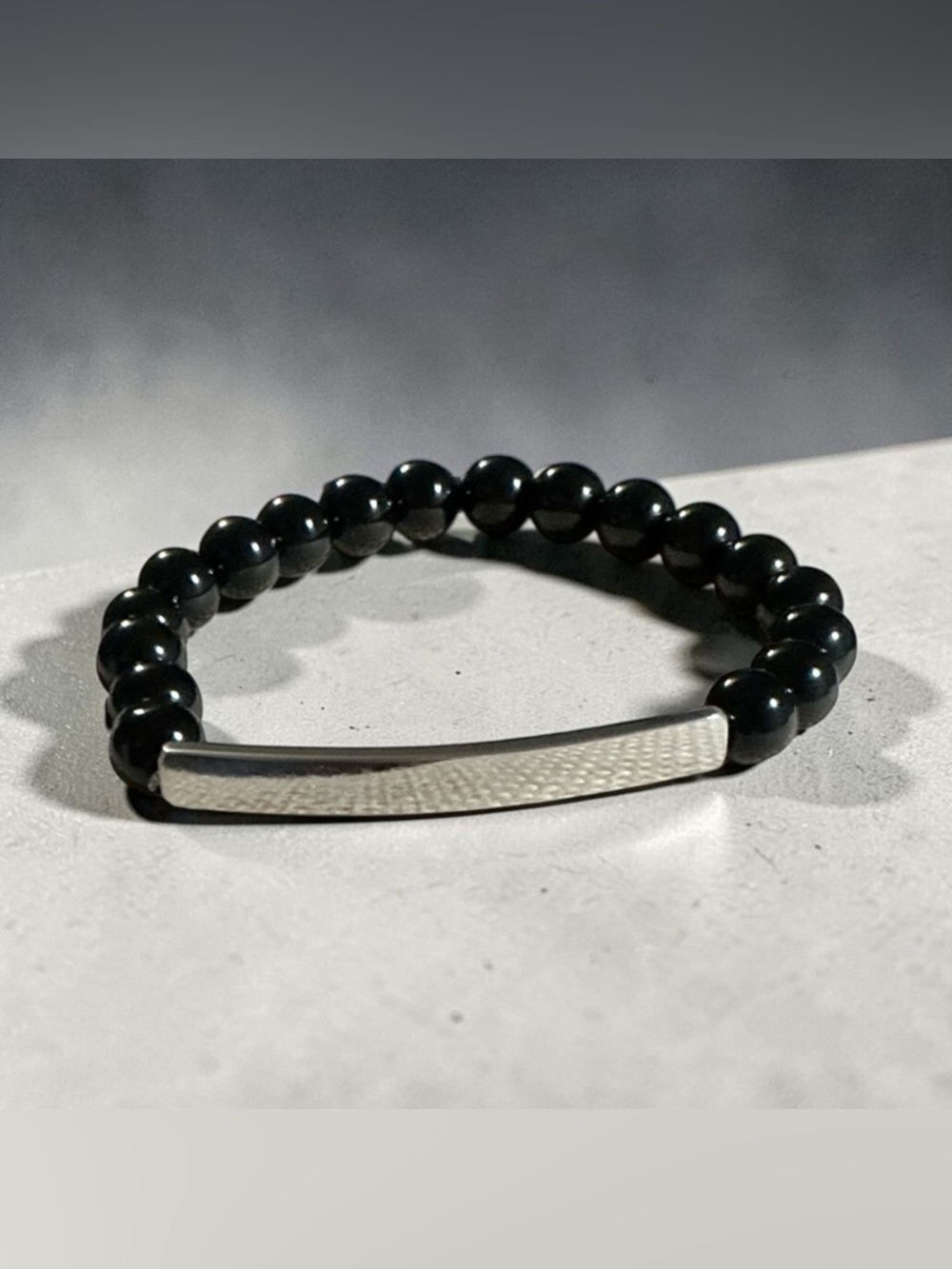 Plunder Black Beaded Bracelet with Silver Bar